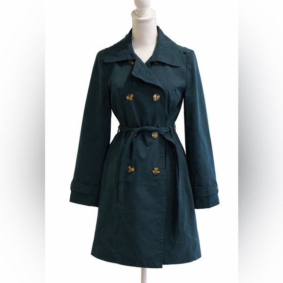 London Fog Jackets & Blazers - London Fog Teal Double Breasted Trench Coat Jacket Small S Belted Classic